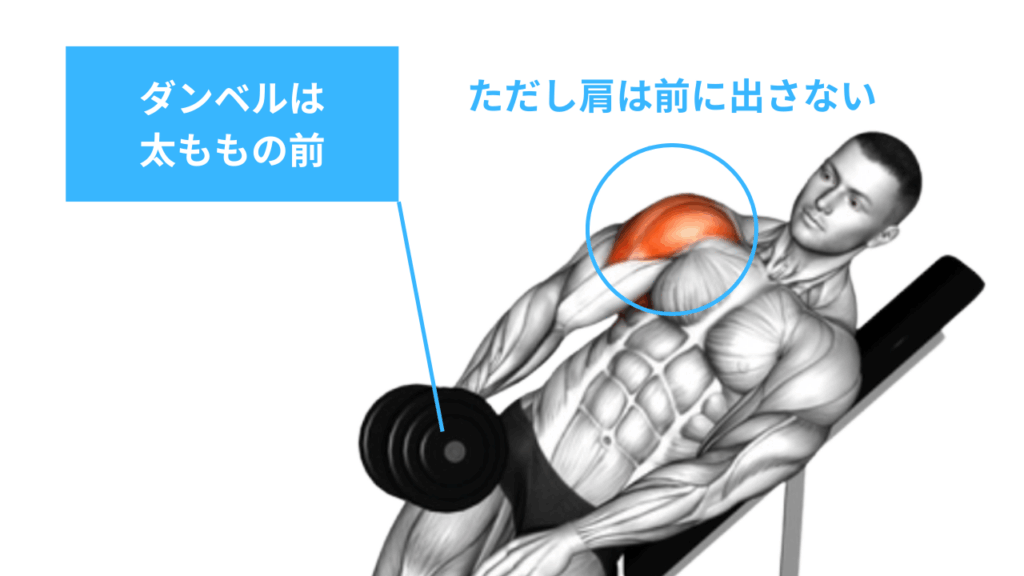 ダンベルは太ももの前