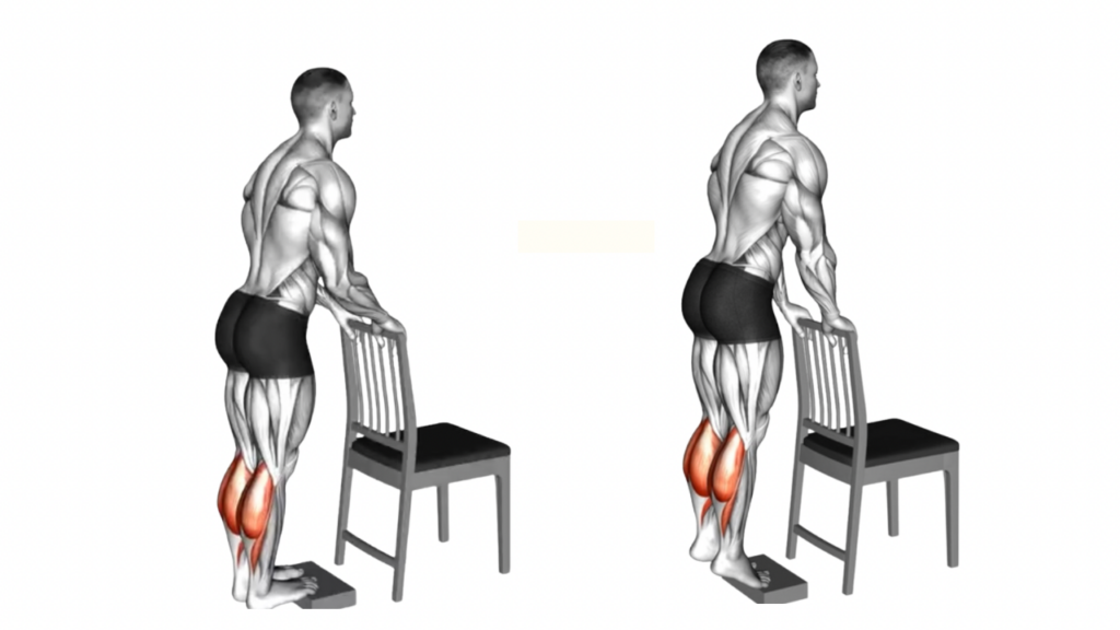 イスにつかまってカーフレイズ