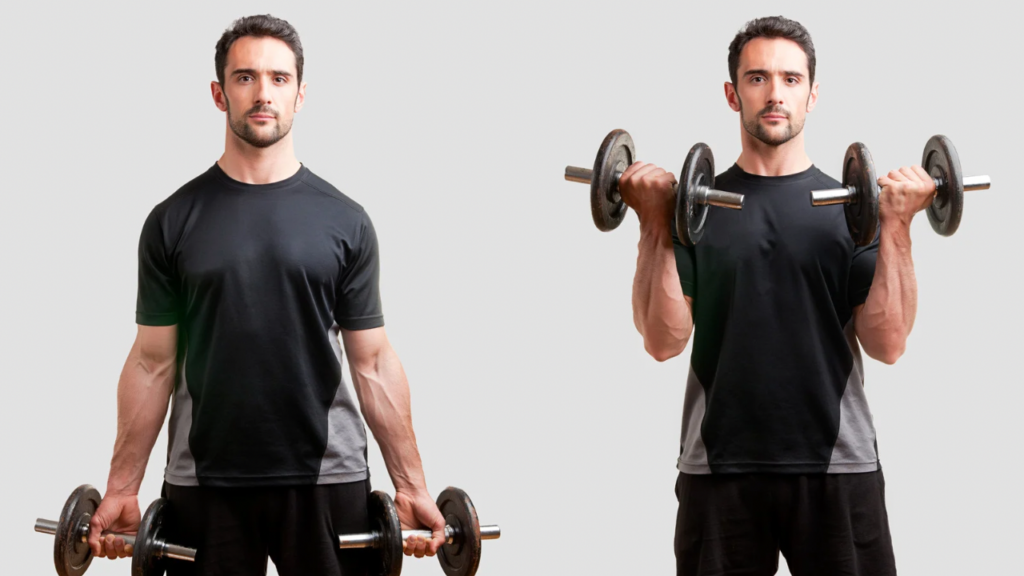 アームカールをする男性