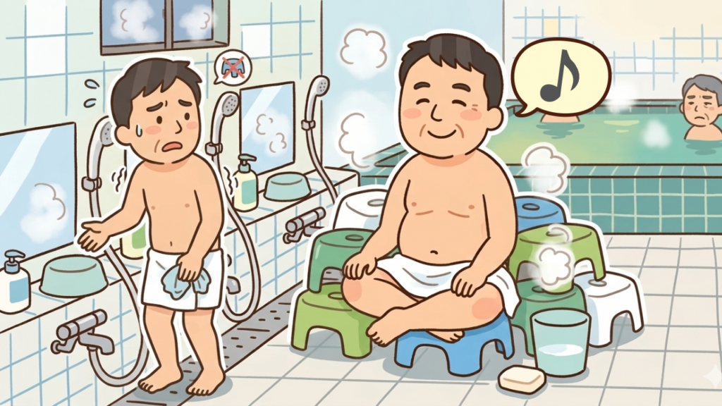 風呂場イス独り占め