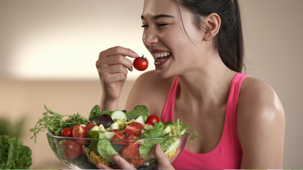 野菜を食べる女性